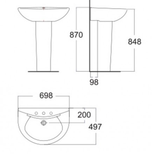 Chậu Lavabo American standard 0956-WT/0775-WT chân dài treo tường