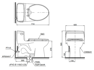 Bồn cầu TOTO MS864W6 nắp rửa điện tử