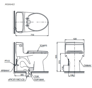 Bồn cầu một khối TOTO MS864E2 nắp rửa cơ