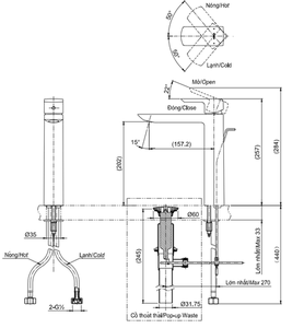 Vòi chậu lavabo TOTO TLG02307V GR nóng lạnh 