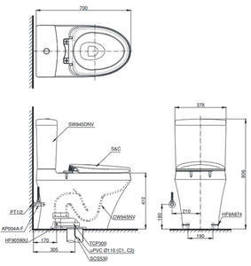 Bồn cầu 2 Khối TOTO CS945DNT2 Nắp đóng êm