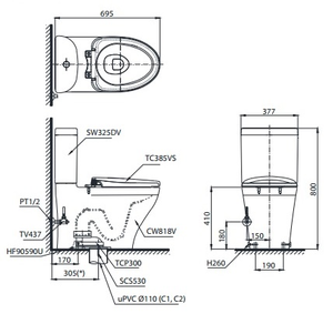 Bồn cầu hai khối TOTO CS818DT2, nắp đóng êm