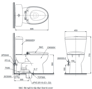 Bồn cầu hai khối TOTO CS300DT3Y1 nắp đóng êm