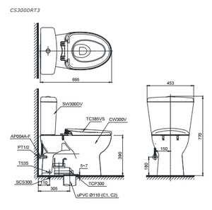 Bàn cầu hai khối TOTO CS300DRT3 nắp đóng êm