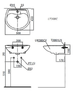 Chậu rửa lavabo TOTO LT300C treo tường