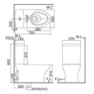 Bồn cầu 2 khối INAX AC-907VN nắp đóng êm