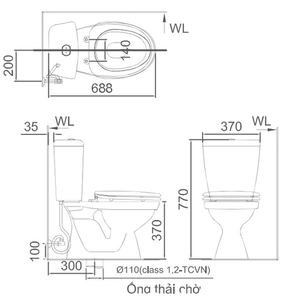 Bồn cầu 2 khối INAX C-108VAN nắp đóng êm