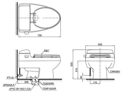 Bàn cầu một khối, nắp đóng êm MS436T2