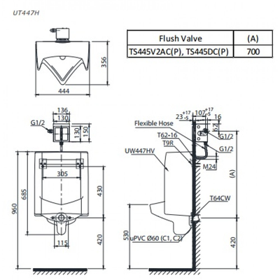 Bồn tiểu nam TOTO UT447HR treo tường