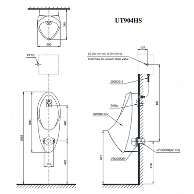 Bồn tiểu nam TOTO UT904HS treo tường