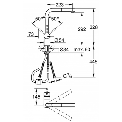 Vòi bếp Grohe Minta 32168000 nóng lạnh dây rút