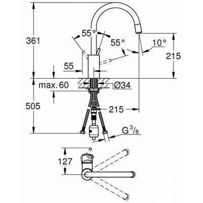 Vòi bếp Grohe Concetto 32663001 nóng lạnh dây rút