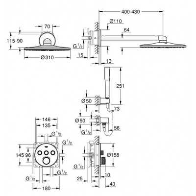 Bộ sen ổn nhiệt âm tường Grohe 34705000 SmartControl tròn nóng lạnh