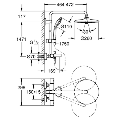 Cây sen ổn nhiệt 27475001 Grohe Euphoria 260 nóng lạnh