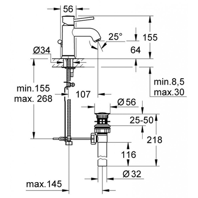 Vòi chậu Grohe 32862000 BauClassic nóng lạnh