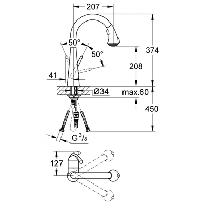 Vòi bếp Grohe 32294001 Zedra nóng lạnh dây rút