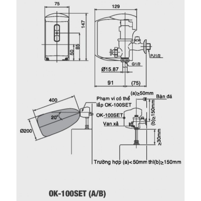 van xả bồn tiểu INAX OK-100SET(A/B) cảm ứng dùng pin