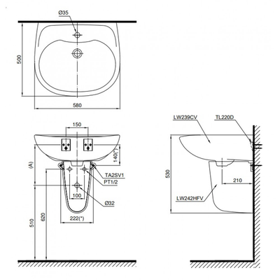 Chậu rửa lavabo TOTO LHT239CR treo tường