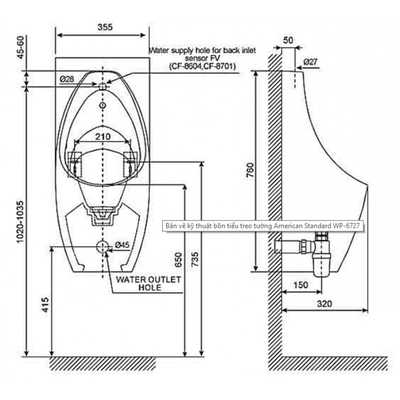 bồn tiểu nam American Standard WP-6727 treo tường