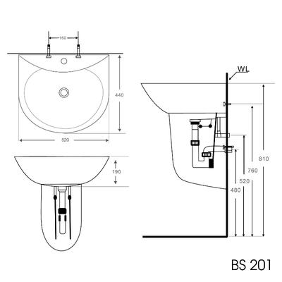 Chậu rửa lavabo Basic BS201 treo tường