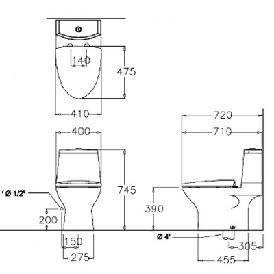 Bồn cầu 2 khối Cotto C12377 nắp đóng êm Chloe