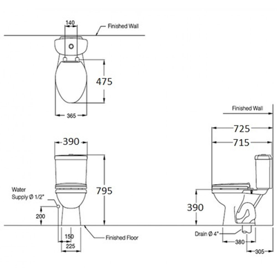 Bồn cầu 2 khối Cotto C1331VN Ginny Xả Nhấn