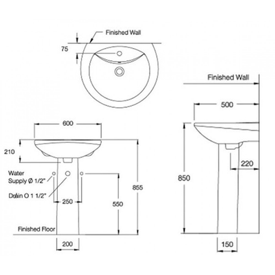 Chậu lavabo Cotto C0107/C411 chân dài Alice