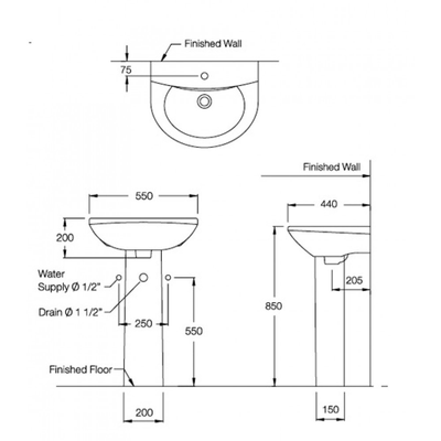 Chậu lavabo Cotto C014/C411 chân dài Wendy 