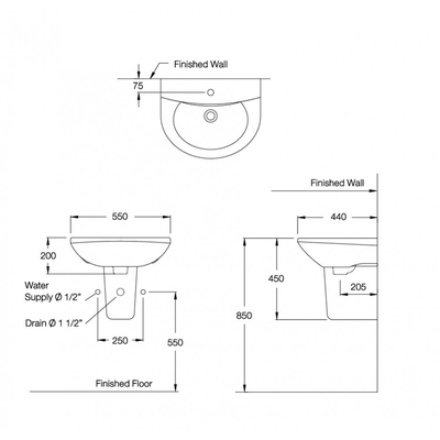 Chậu lavabo Cotto C014/C4201 chân ngắn Wendy