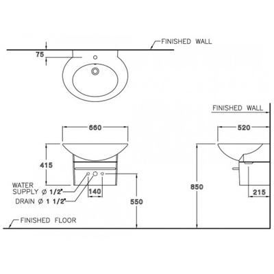 Chậu lavabo Cotto SC01027 chân ngắn Charisma