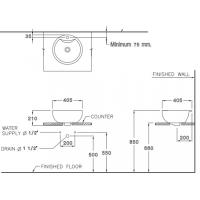 Chậu lavabo Cotto C0007 đặt bàn Avanti 