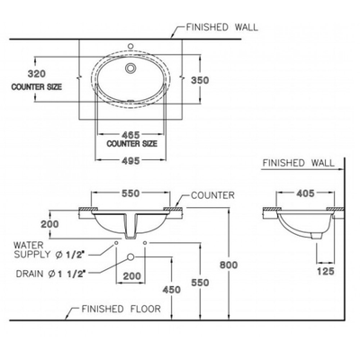 Chậu lavabo Cotto C017 âm bàn Marlow