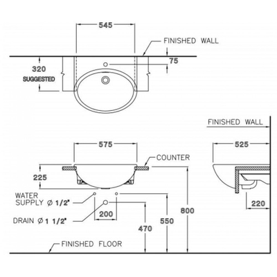 Chậu lavabo Cotto C021 bán âm bàn Hellen 