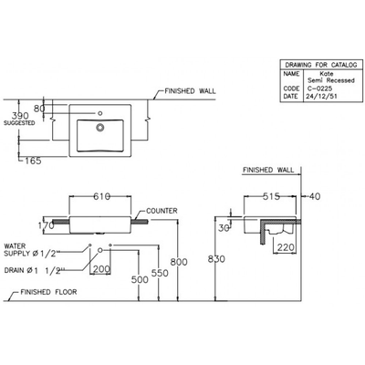 Chậu lavabo Cotto C0225 bán âm bàn Kate