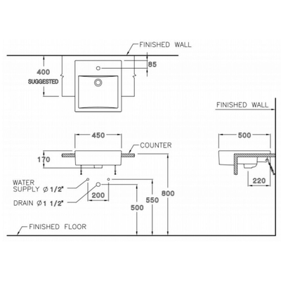 Chậu lavabo Cotto C02717 bán âm bàn Parvis