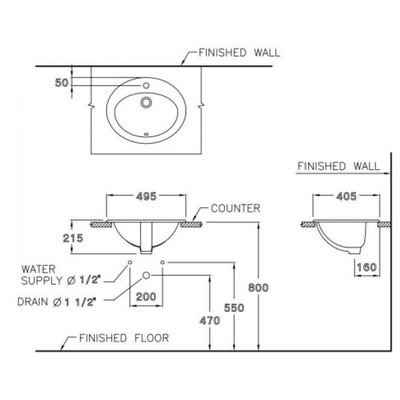 Chậu lavabo Cotto C029 dương vành Lisa