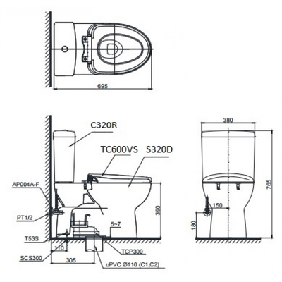 Bồn cầu 2 khối TOTO CS320DRT8 nắp đóng êm