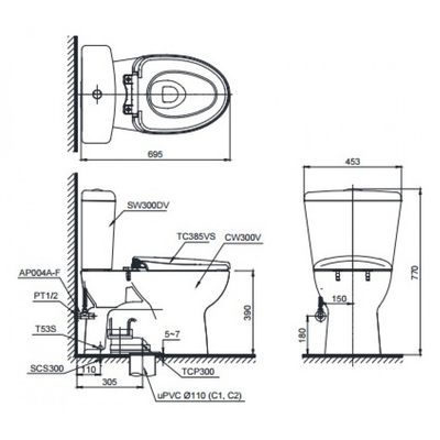 Bồn cầu 2 khối TOTO CS300DRT2 nắp đóng êm