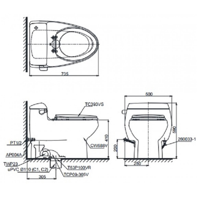 Bồn cầu 1 khối TOTO MS688T3 nắp đóng êm