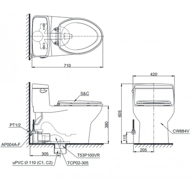 Bồn cầu 1 khối TOTO MS884T3 nắp đóng êm