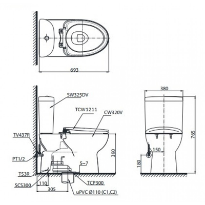 Bồn cầu 2 khối TOTO CS325DRE4 nắp rửa cơ