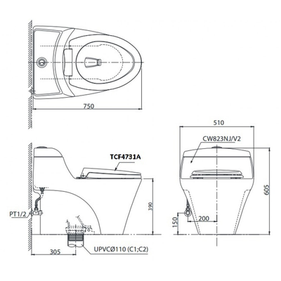 Bồn cầu TOTO CW823NW nắp điện tử