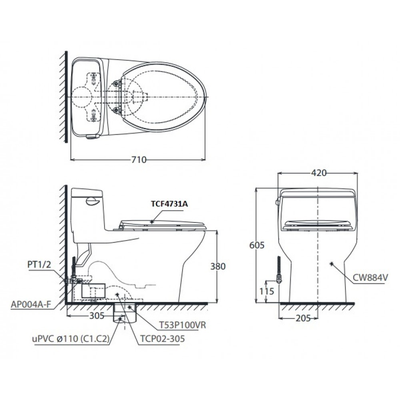 Bồn cầu TOTO CW823NW nắp điện tử-copy-copy-copy