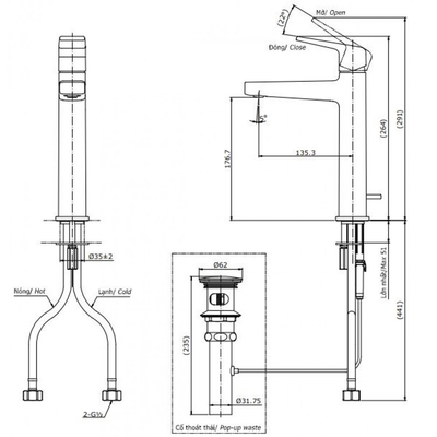 Vòi chậu lavabo TOTO TLG10303V gật gù nóng lạnh