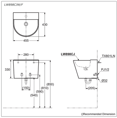 Chậu rửa Lavabo TOTO LW898CJW/F treo tường