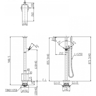 Vòi xả bồn tắm TOTO TBP02201B 3 lỗ-copy