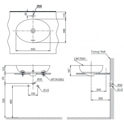 Chậu rửa Lavabo TOTO LT1705 đặt bàn