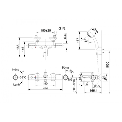 Vòi sen tắm INAX BFV-3413T-7C nhiệt độ