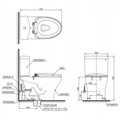 Bồn cầu TOTO CS769DRW14 nắp điện tử