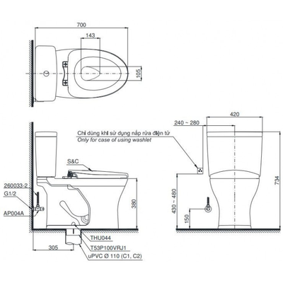 Bồn cầu TOTO CS735DW14 nắp điện tử